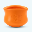 An orange West Paw puzzle treat toy designed for dogs.